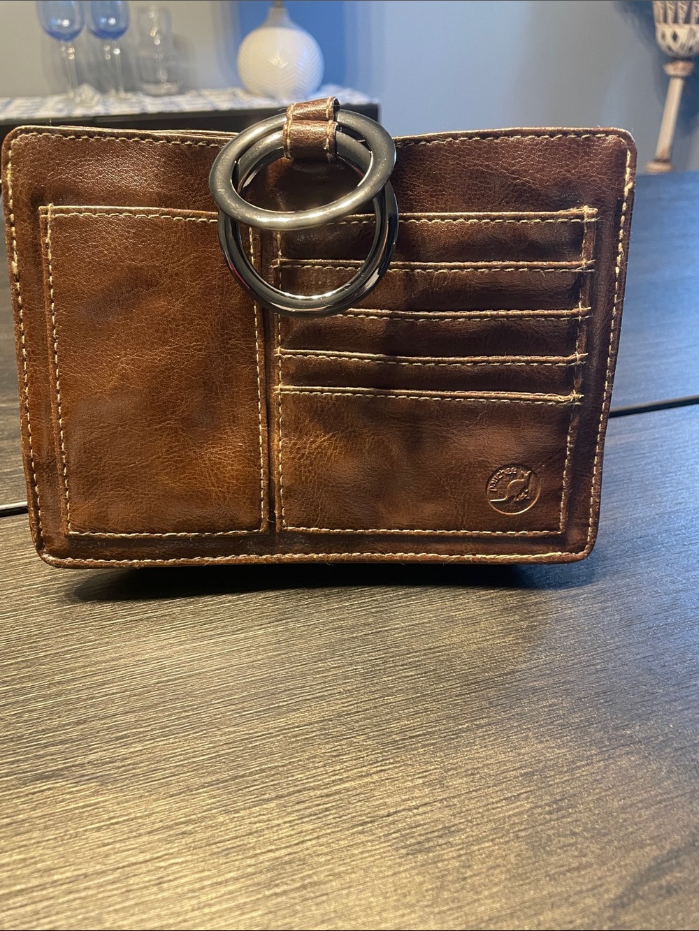 Pouchee Brand Leather Key & Card Holder - Brown Purse Organizer